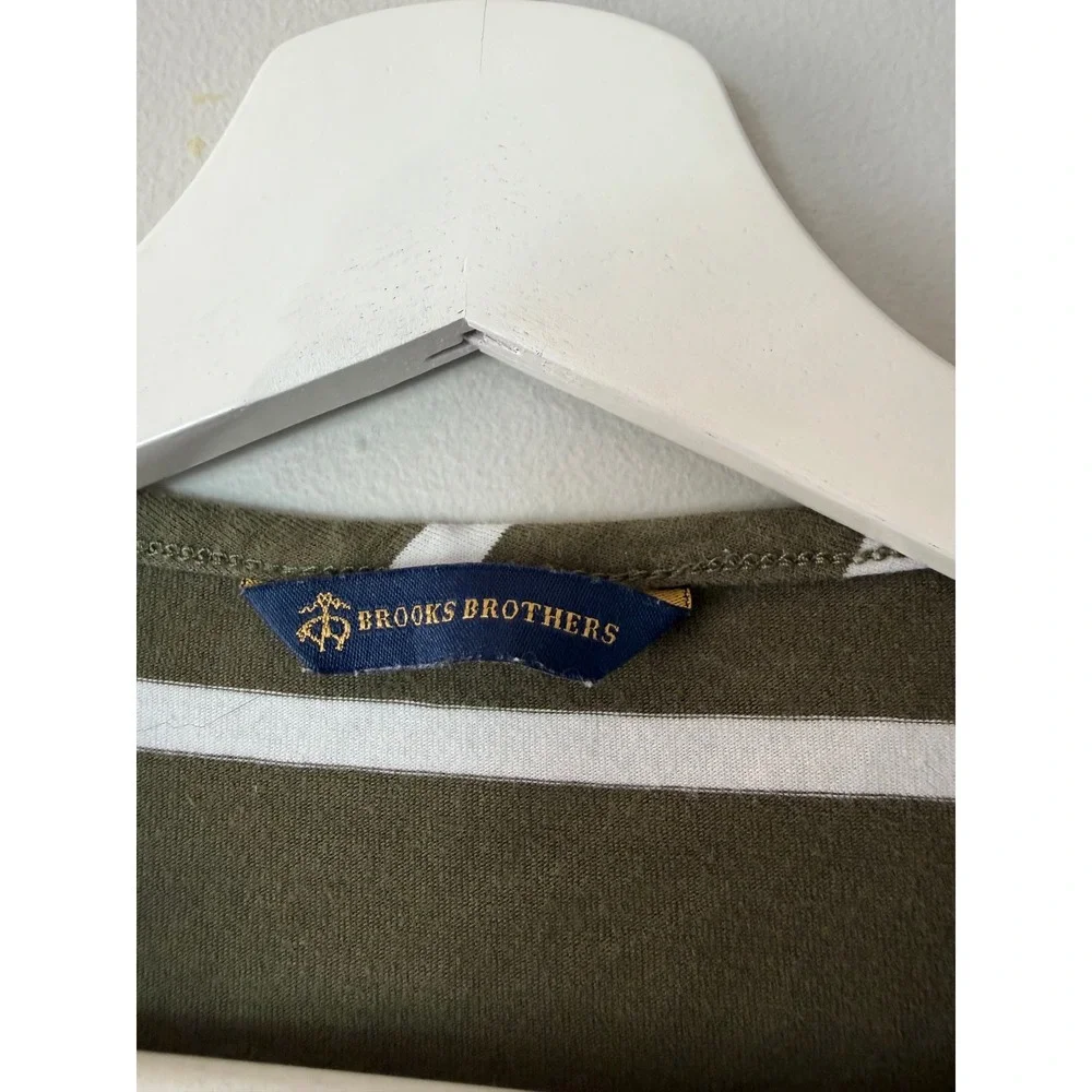 Brooks Brothers Kids Olive Green White Striped T-Shirt Size‎ S
